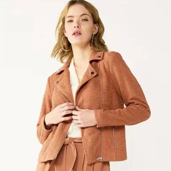 Nine West Texture Knit Moto Solid Rust Full Zip Jacket Womens Size M - Picture 1 of 14